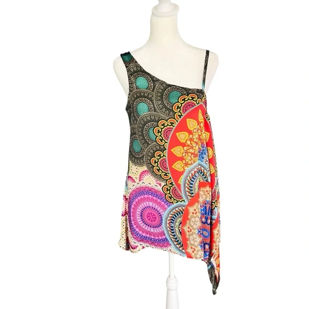RANEE'S Silk Scarf Tunic Blouse Colorful Mandala Print Size Small - Picture 1 of 14